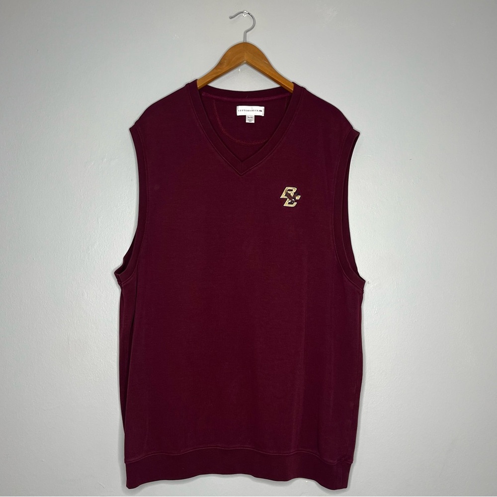 Cutter & Buck Boston College Cotton Maroon Embroidered V Neck Sweater Vest BB
